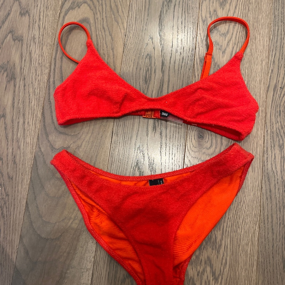 red terry cloth triangl bikini set